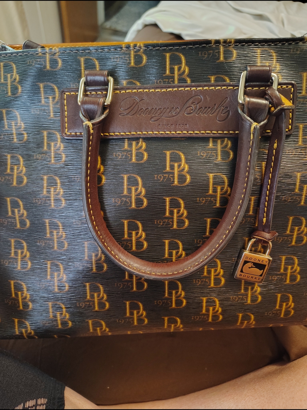 Dooney & Bourke Brown Logo-Print Leather Tote